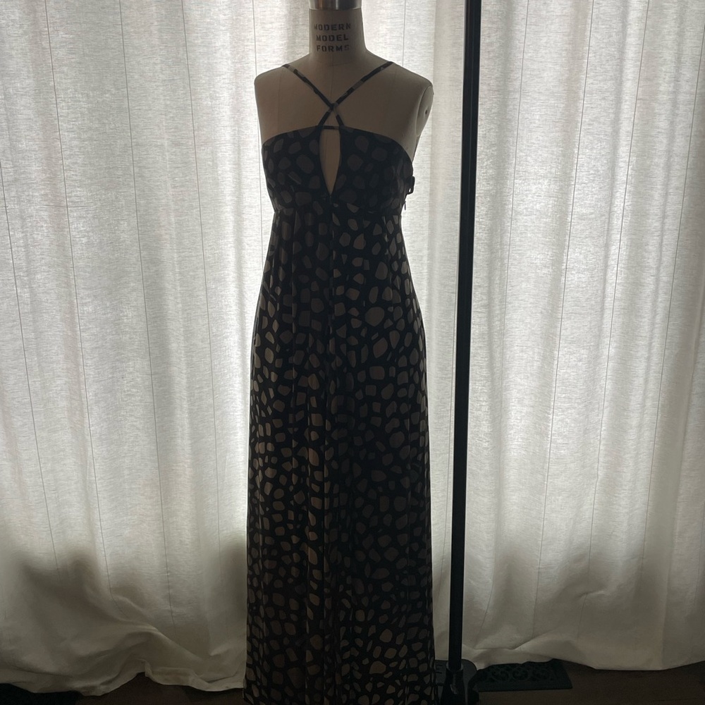 Club Monaco Charcoal and Cream Geometric Maxi Dress
